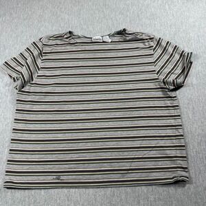 Basic Editions Shirt Womens XL Gray Striped Cotton Blend Short Sleeve Y2K Tee